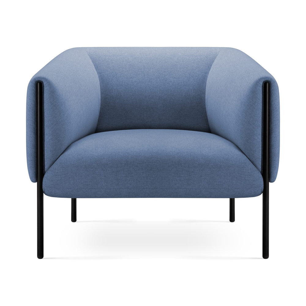 Sofá Alfa 1 Cuerpo azul VICCA, sillón tapizado con patas de acero negro, vista frontal