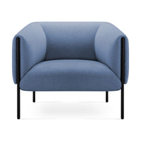 Sofá Alfa 1 Cuerpo azul VICCA, sillón tapizado con patas de acero negro, vista frontal