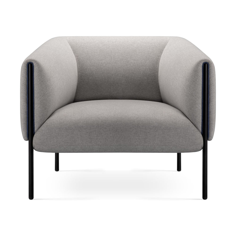 Sofá Alfa 1 Cuerpo gris VICCA, sillón tapizado con patas de acero negro, vista frontal