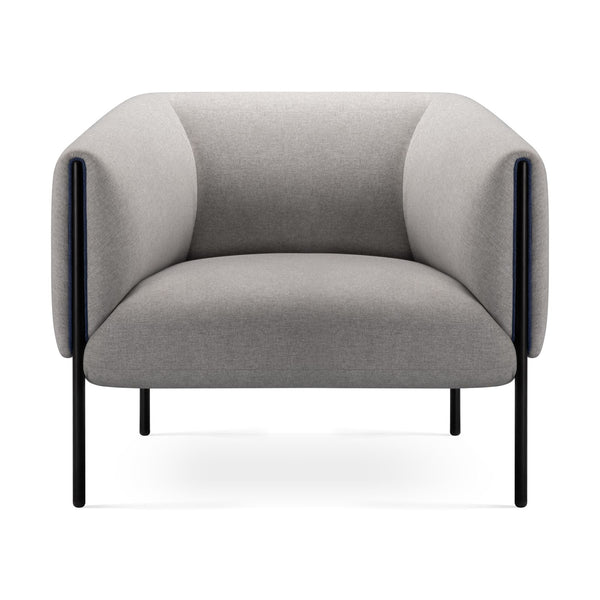 Sofá Alfa 1 Cuerpo gris VICCA, sillón tapizado con patas de acero negro, vista frontal