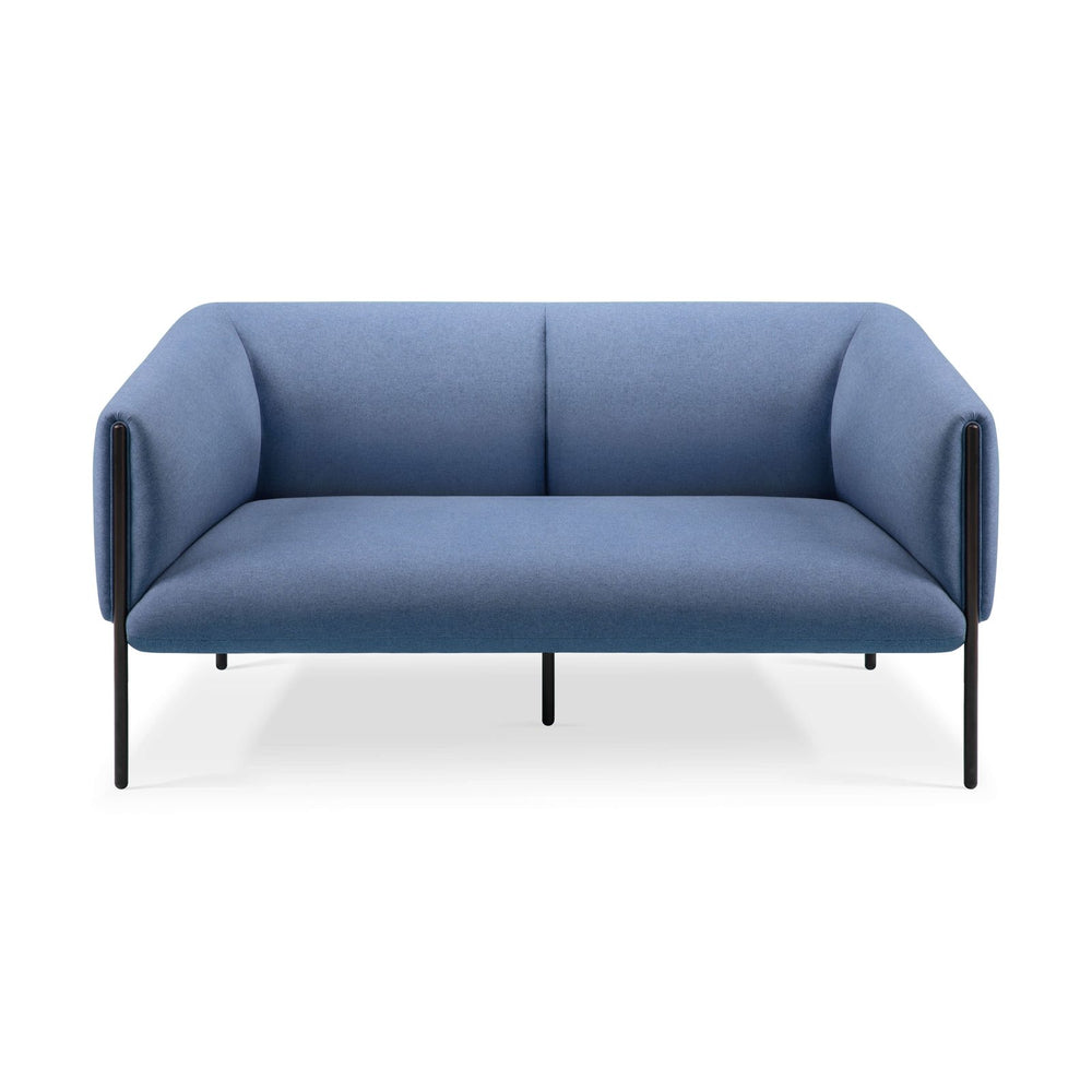 Sofá Alfa 2 Cuerpos azul VICCA, sofá tapizado con patas de acero negro, vista frontal