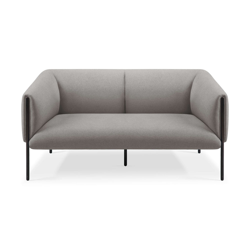 Sofá Alfa 2 Cuerpos gris VICCA, sofá tapizado con patas de acero negro, vista frontal