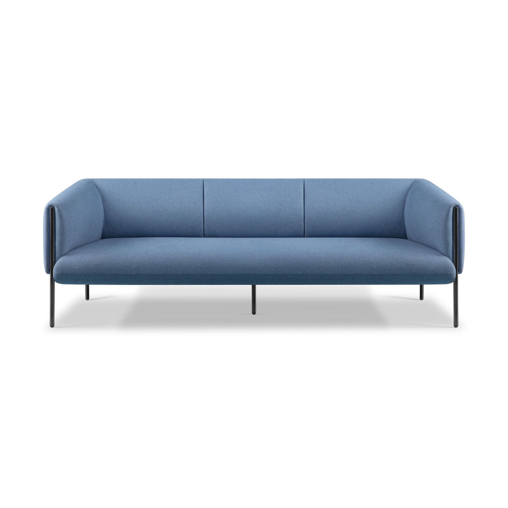 Sofá Alfa 3 Cuerpos azul VICCA, sofá tapizado con patas de acero negro, vista frontal