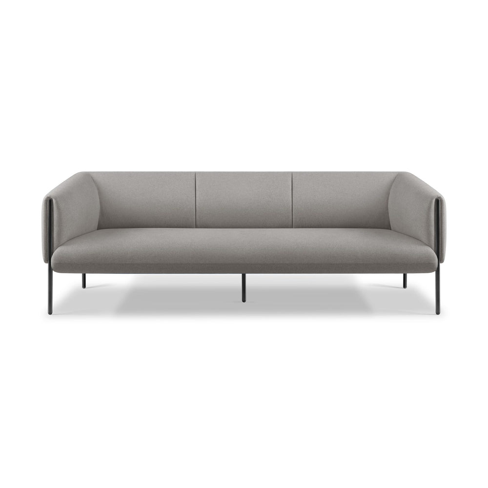Sofá Alfa 3 Cuerpos gris VICCA, sofá tapizado con patas de acero negro, vista frontal