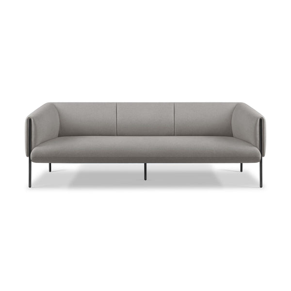 Sofá Alfa 3 Cuerpos gris VICCA, sofá tapizado con patas de acero negro, vista frontal