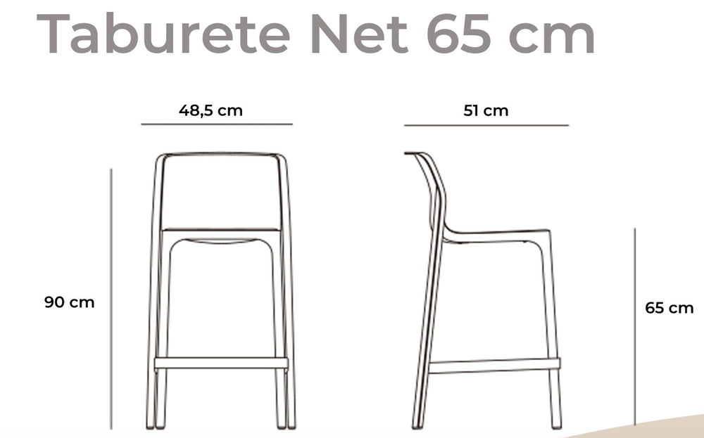 Medidas del Taburete Net Mini: asiento a 65 cm y 90 cm de alto