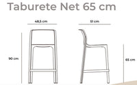 Medidas del Taburete Net Mini: asiento a 65 cm y 90 cm de alto
