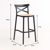 Medidas del taburete Crossback: asiento a 77 cm, 103 cm de alto, 37 x 45 cm