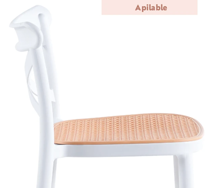 Taburete Crossback polipropileno blanco Vicca, vista frontal