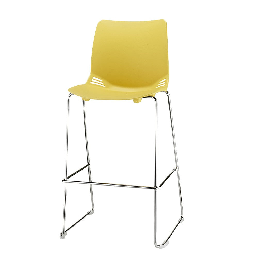 Taburete Race amarillo de polipropileno con base trineo cromada, asiento a 72 cm