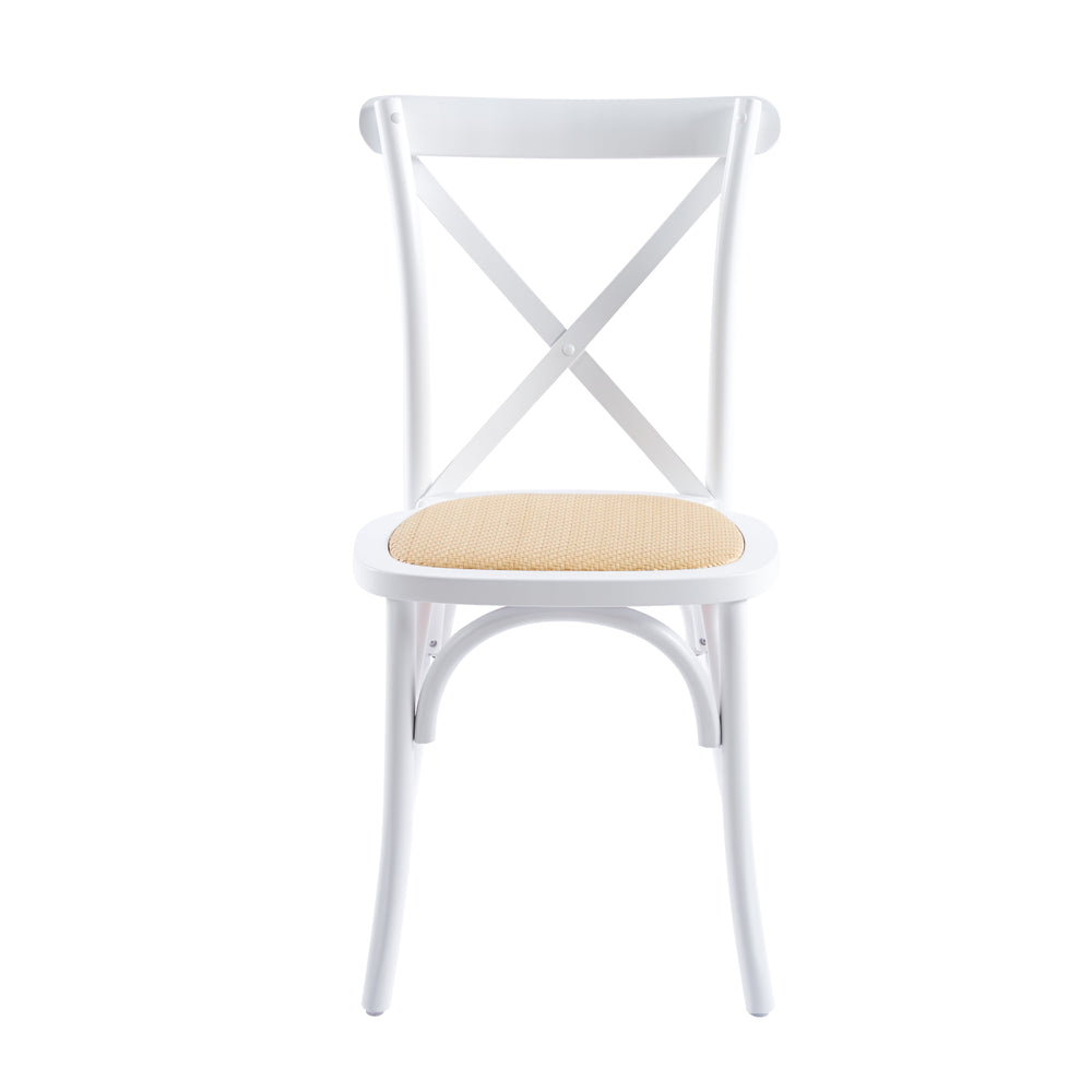 Silla de comedor Crossback de madera blanca con asiento de ratán