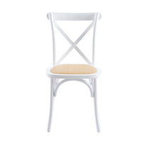 Silla de comedor Crossback de madera blanca con asiento de ratán