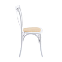 Silla de comedor Crossback de madera blanca y ratán, vista lateral